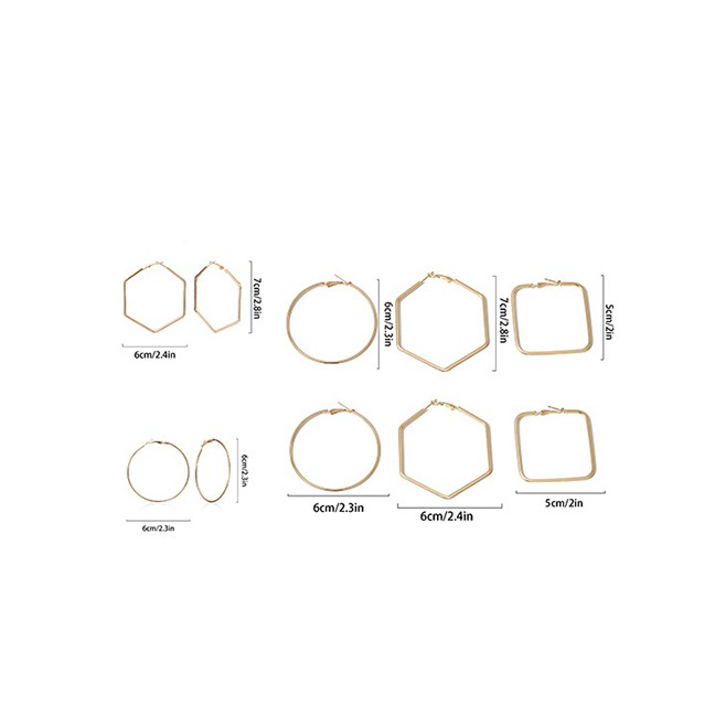 LRC Anting Hoops Set Fashion Polygonal Outline Hollow Geometric K2347X