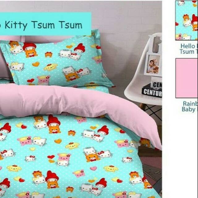 Sprei dan Badcover katun lokal star motif HELLO KITTY TSUM TSUM