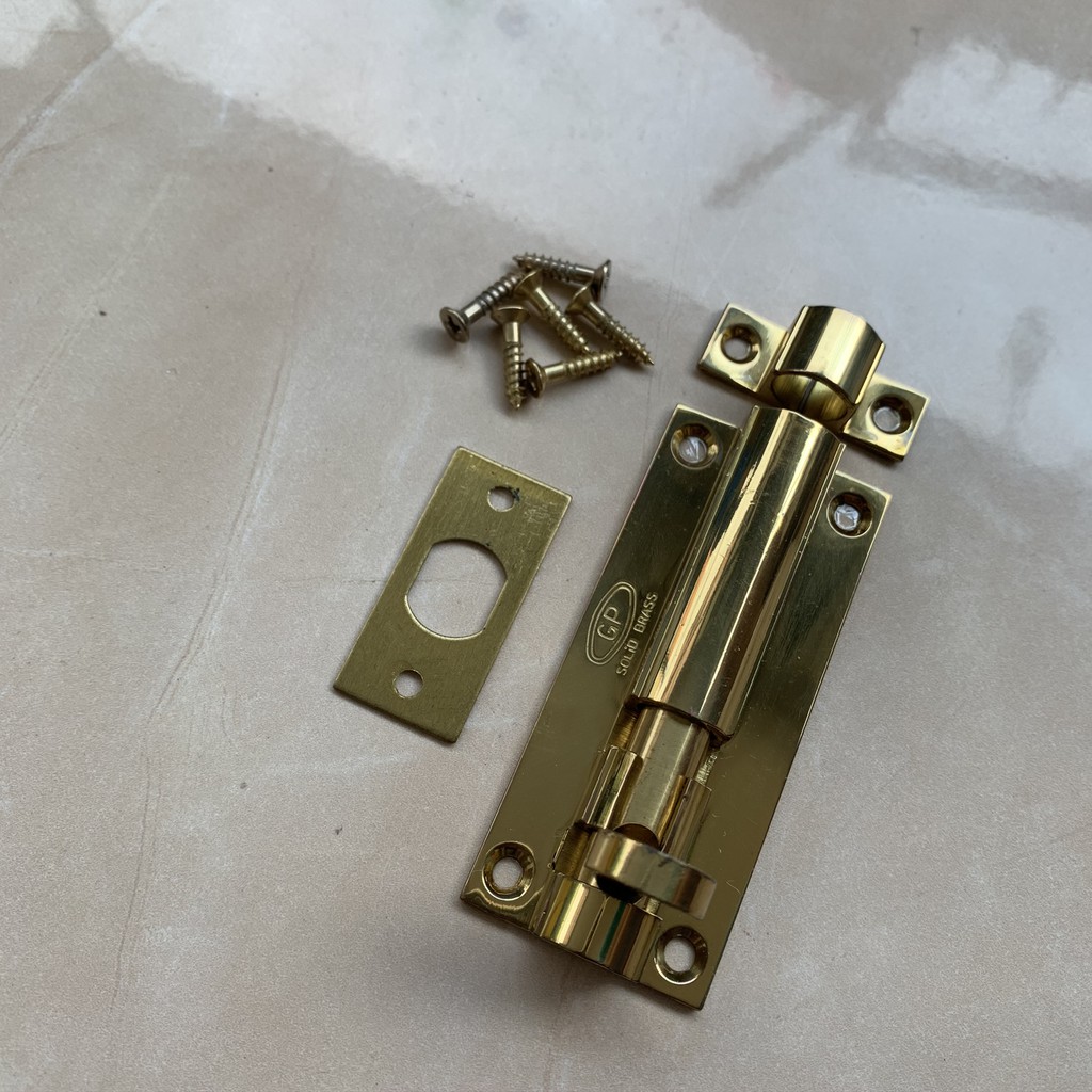 Pengunci Pintu Grendel Kuningan GP Solid Brass Bolt + Sekrup READY STOCK