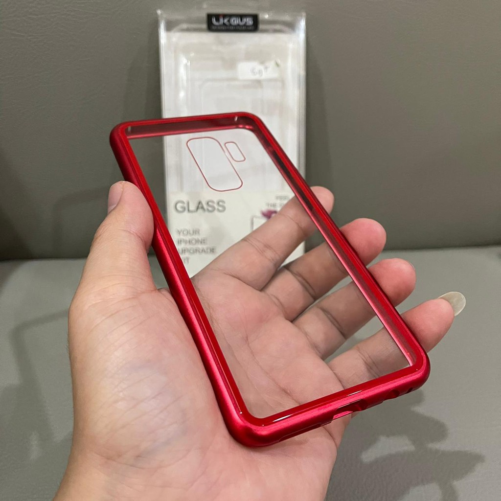 PREMIUM MAGNETIC CASE 2in1 KACA BELAKANG SAMSUNG s8plus s9plus note8 note9 iphone Merah Item Silver