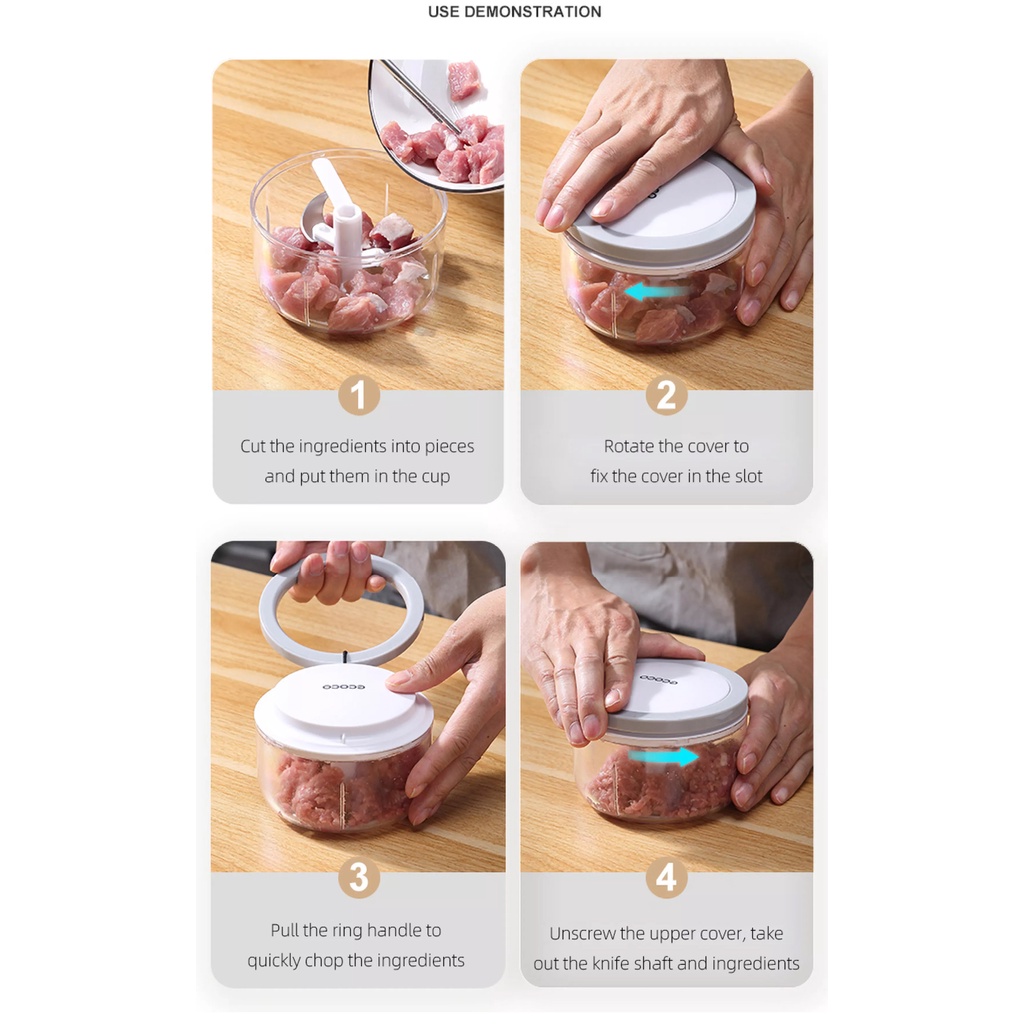 ECOCO Multifunctional Food Processor (Small) - Chopper grinder manual penggiling bumbu daging