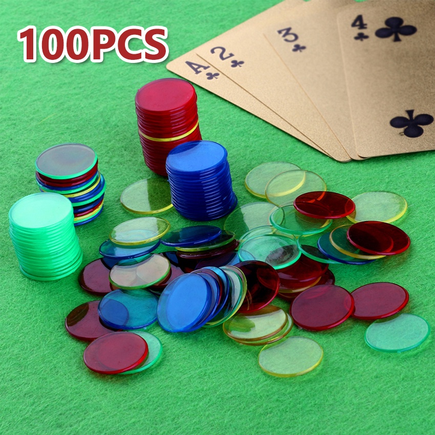 100Pcs Chip/Koin Poker Bahan Plastik 24mm untuk Bermain Bingo/Game Keluarga Minicart Mahjong Chip