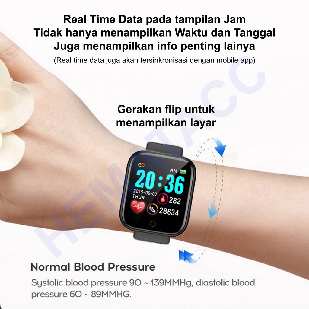 Smartwatch Y68 Anti Air IP66 Jam Tangan Kesehatan dan Asisten Olahraga IWO