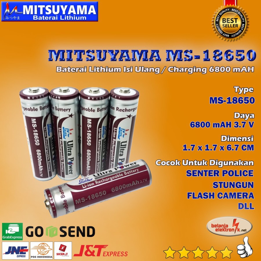 Baterai Lithium 18650 Cas 3.7v Battery 6800mAh Isi Ulang Batre Senter Police Swatt Mitsuyama