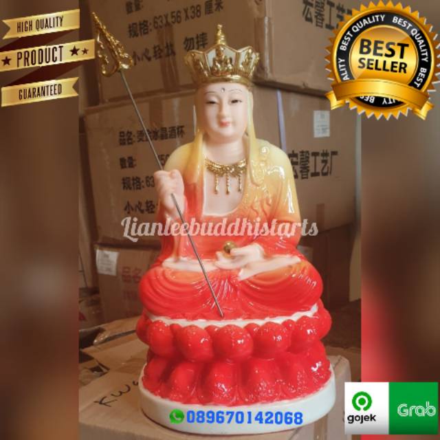 Patung ticangwang phusat ksitigarbha marmer uk 12 inch jubah merah