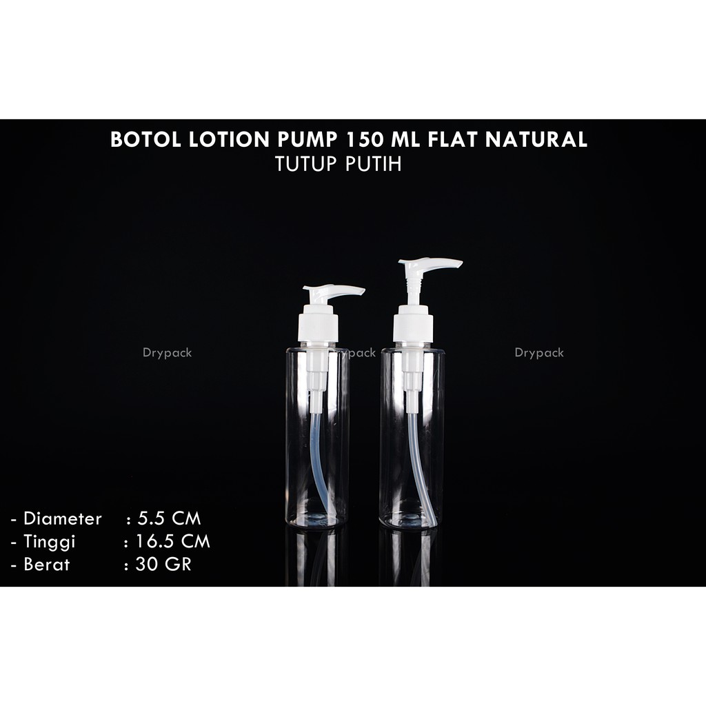 Botol Lotion Pump 150 ml Flat Natural tutup Putih