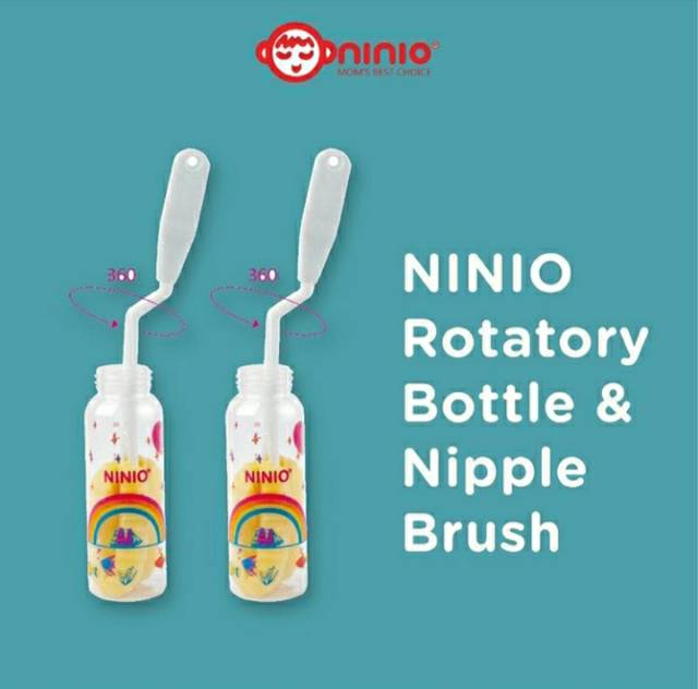 Set 2 in 1 Ninio Sikat Sponge Pembersih Botol Susu, Dot Bayi Rotate 360°| Spons Pembersih Dot NINIO