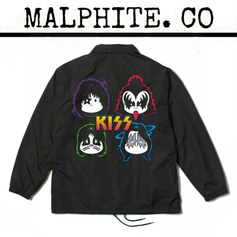 Coach Jacket Kiss Windbreaker Motif Logo Band Musik Merch Metal Punk Rock And Roll Hitam Pria Wanita