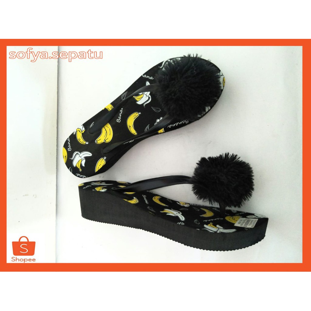 Sandal Karet Wanita Model // sandal Jepit Wedges Bulu