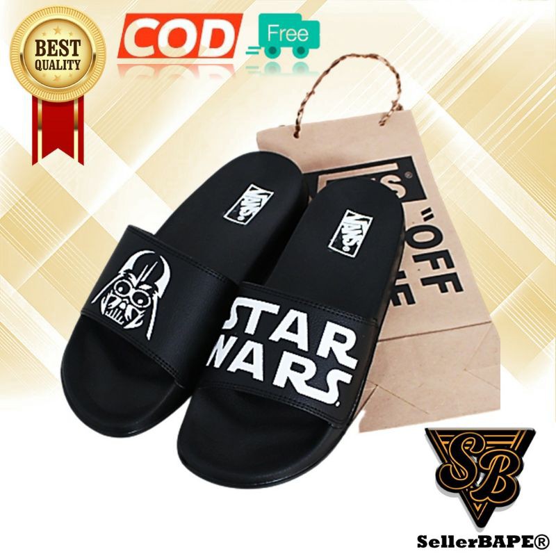 Sendal Jepit Selop Pria Wanita Vans Logo Star Wars Dark Vader Hitam Sandal Slop Murah Free Paper Bag dan masker-5