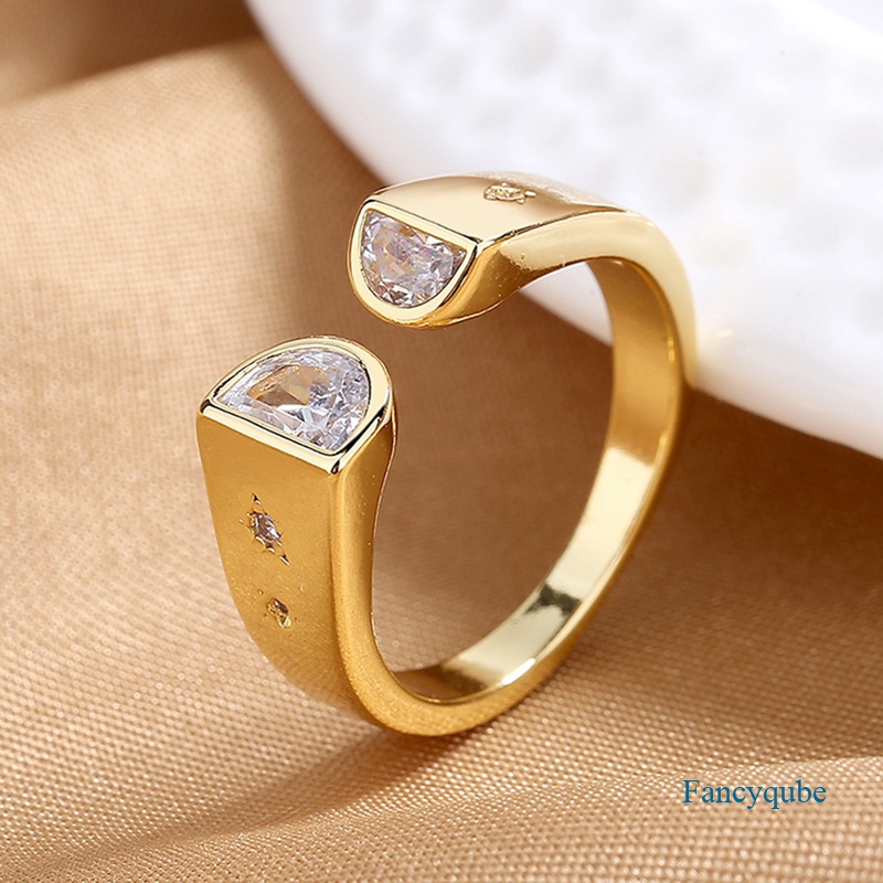 Fancyqube Cincin Wanita Model Terbuka Bentuk Geometris Bahan Cubic Zirconia Warna Emas Dapat Disesuaikan Untuk Pernikahan