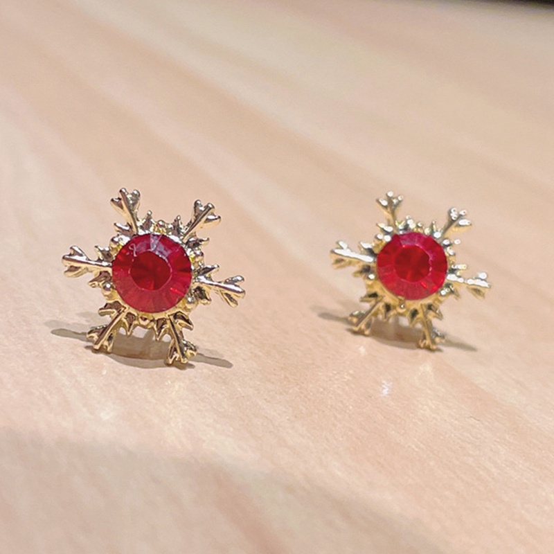 Fancyqube Anting Stud Kristal Mutiara Berlian Imitasi Bentuk Kepingan Salju Bunga Ceri Merah Untuk Wanita