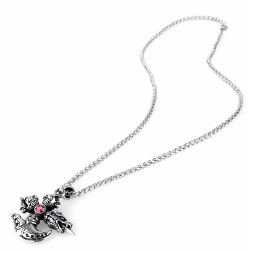 Kalung Rantai Liontin Bentuk Naga Gaya Punk Gothic Vintage Warna Silver / Merah untuk Pria