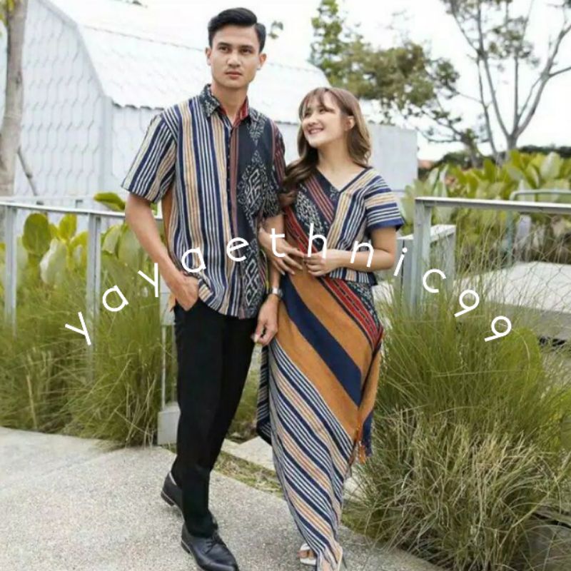 Set couple baju prewed, kemeja ethnic tenun troso, outer tenun ikat, baju kondangan, couple ethnic tenun troso, dress tenun troso, gamis ethnic tenun ikat