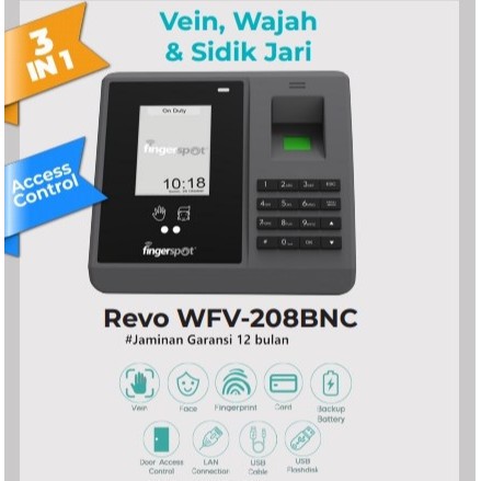 Mesin Absensi Wifi Fingerspot Revo WFV 208BNC scan absen sidikJari Kartu Wajah Telapak Tangan