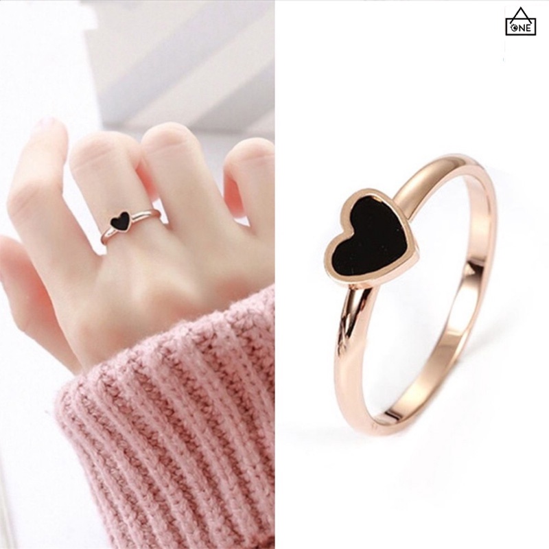 COD❤️Cincin Love Wanita Titanium korea Cinta Cangkang Hitam Hati Persik Cina-A.one