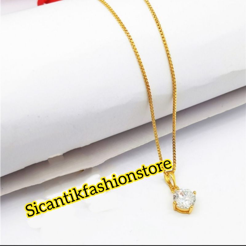 Kalung Titanium Liontin Bulat 18K Gold Terlaris Anti Karat selamanya Kalung Wanita Liontin Bulat Gold Fashion Wanita Kalung Liontin Mata Satu Perhiasan Wanita