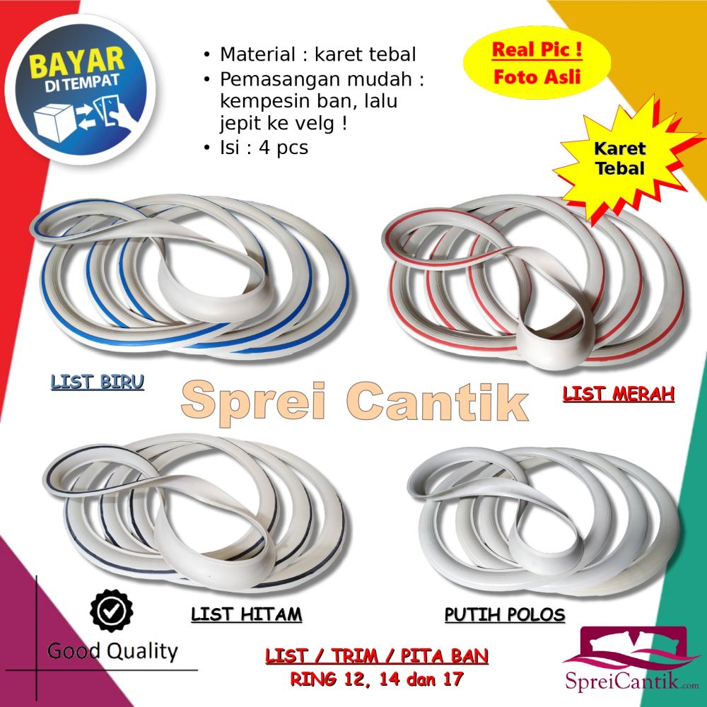 Lis Ban Isi 4 Pcs Ring 12 / 14 / 17 Bebek dan Matic - List Trim Pita Ban Sepeda Motor Warna Putih, H