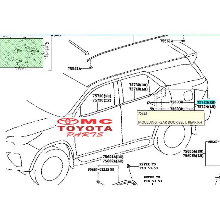 Moulding Kaca Pintu Belakang Kanan Fortuner Reborn 75723-0K050