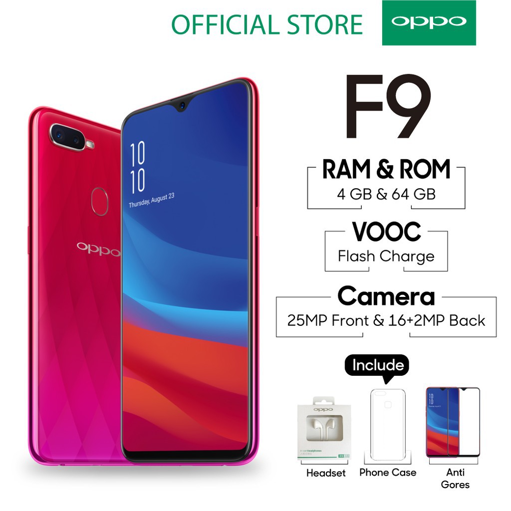 OPPO F9 Smartphone 4GB / 64GB (Cicil TANPA Kartu Kredit, Garansi Resmi OPPO Indonesia)