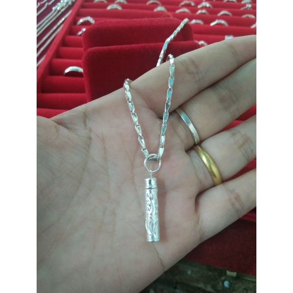 kalung padi + liontin bambu perak murni