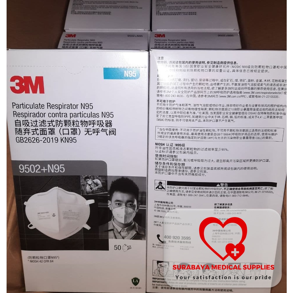 ORIGINAL Masker 3M 9502+ 9502 N95 Headloop BOX isi 50 pcs