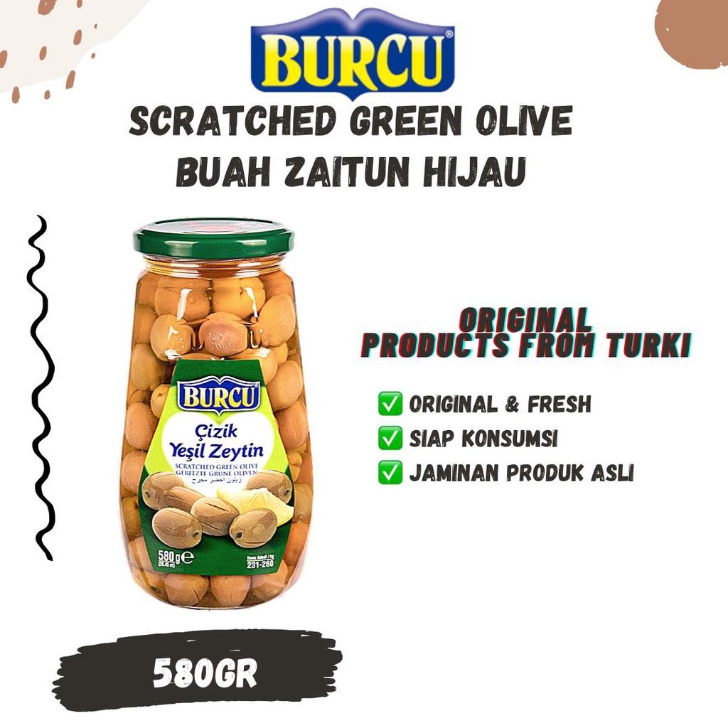 BURCU SCRATCHED GREEN OLIVE 580gr Burcu Zaitun Burcu Green Olive Burcu Olive Asinan Buah Zaitun Asin