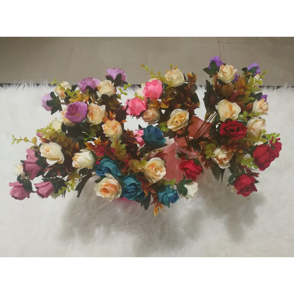 Bunga Mawar Dekorasi BT9004 Bahan Plastik (1 Buket 10 Kuntum Bunga)