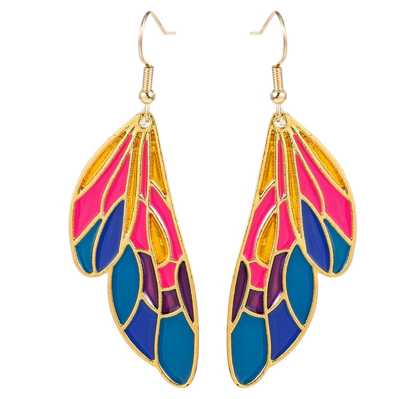 Anting Panjang Bentuk Sayap Kupu-Kupu Asimetris Warna Gradasi Untuk Pengantin