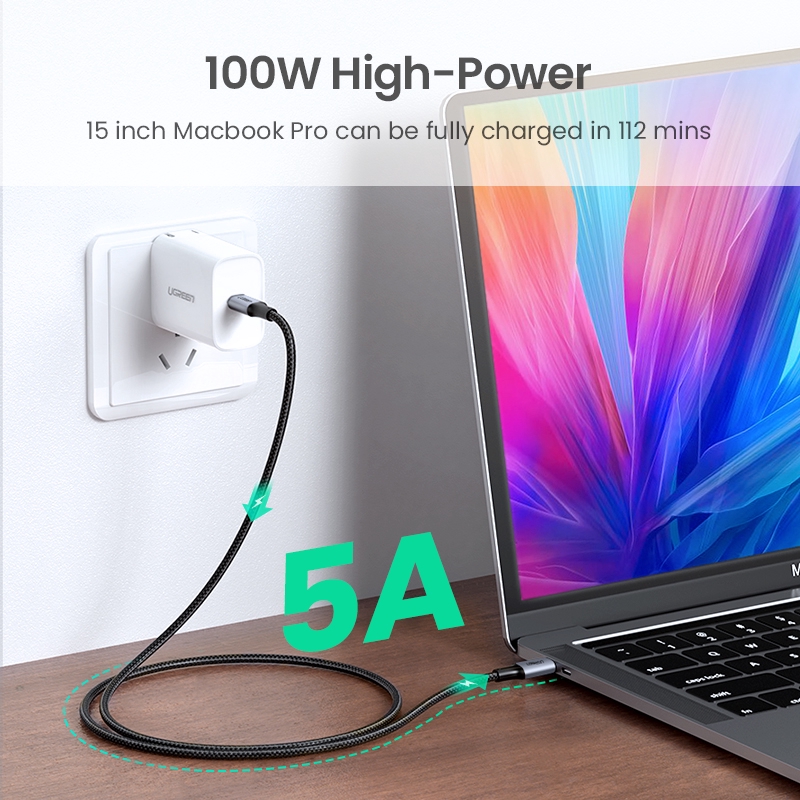 【Stok Produk di Indonesia】 UGREEN Kabel Data / Charger Fast Charging 100W 20V 5A Bahan Nilon