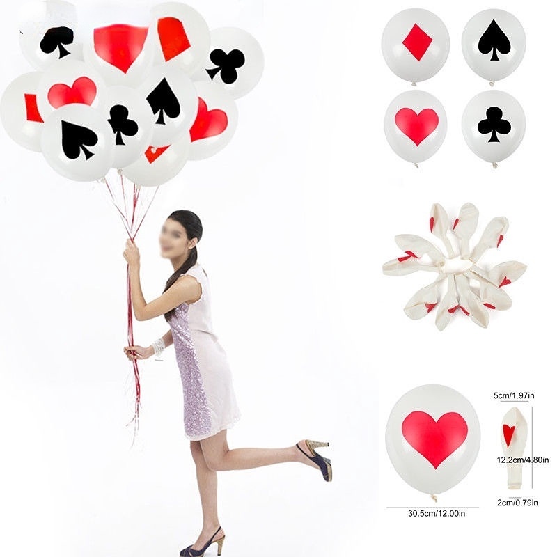 Balon Latex Motif Kartu Poker Sekop / Hati / Berlian Untuk Dekorasi Pesta