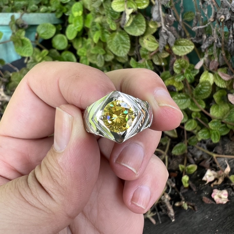 Cincin Batu Permata Yakut Kuning Ring Titanium Stainless Steel