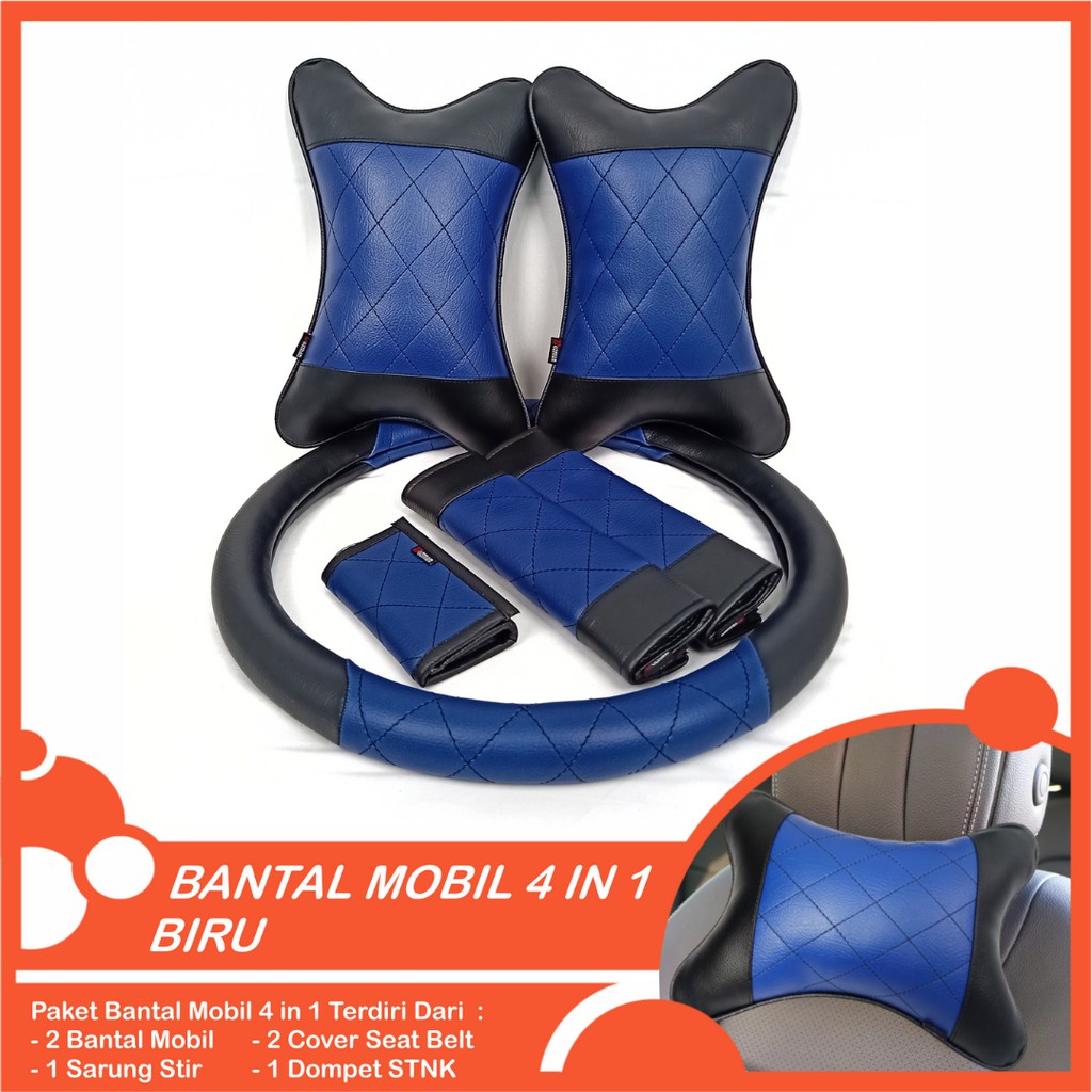 Set Bantal Mobil 4 in 1 Premium Bantal Mobil Sarung Stir Cover Seatbelt Dompet STNK