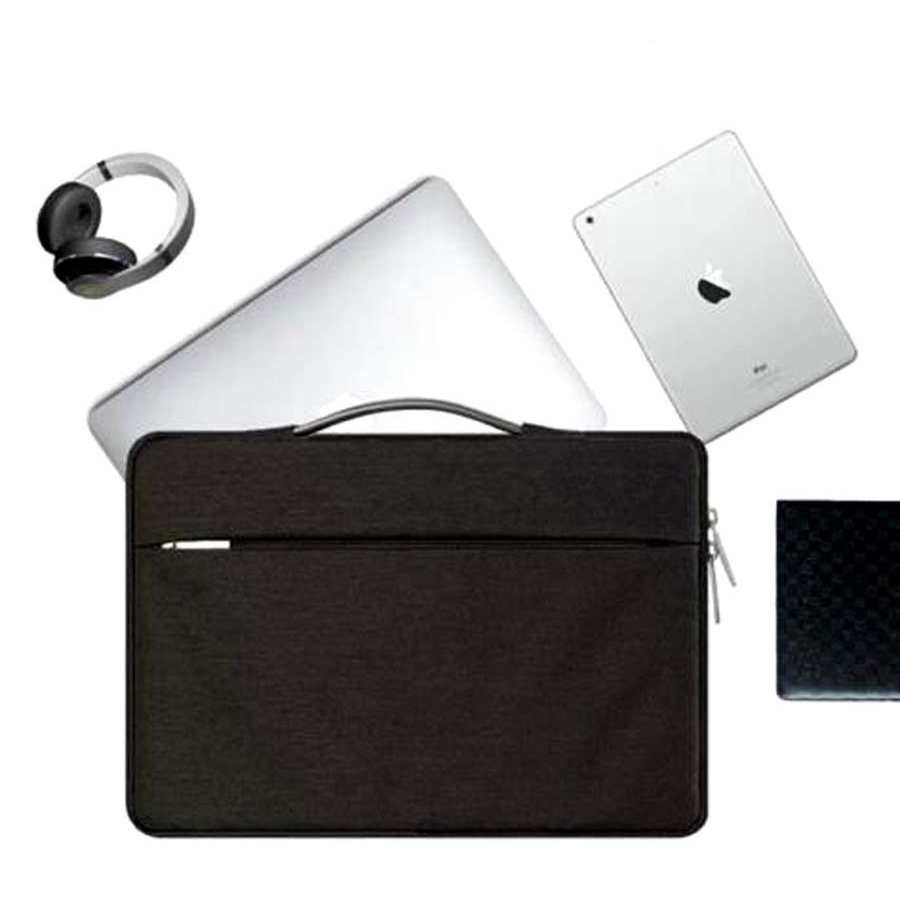 Tas Laptop Macbook Softcase Sleve Nylon Leather Strap 15 inch - Hitam