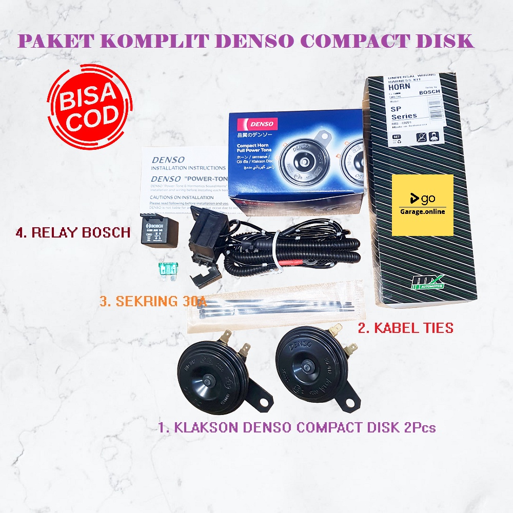 PAKET KOMPLIT Denso Compact Disc Horn Set 12v Original + Kabel relay set MX relay bosch asli