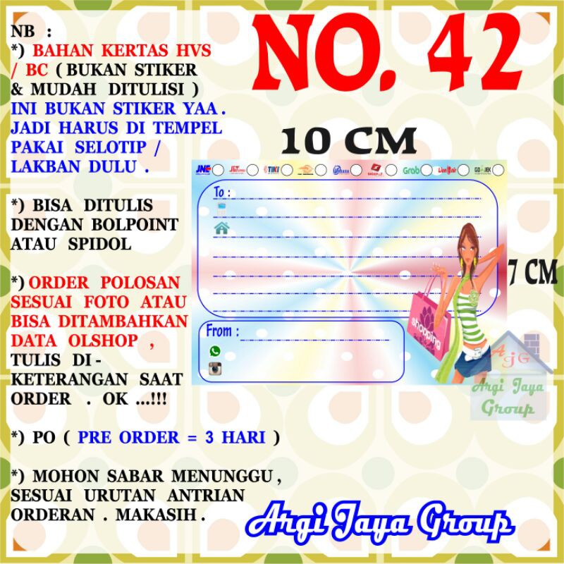 

Label Pengiriman Alamat Olshop Murah Nomer 42 - 10x7cm - Kertas BC (Manila)