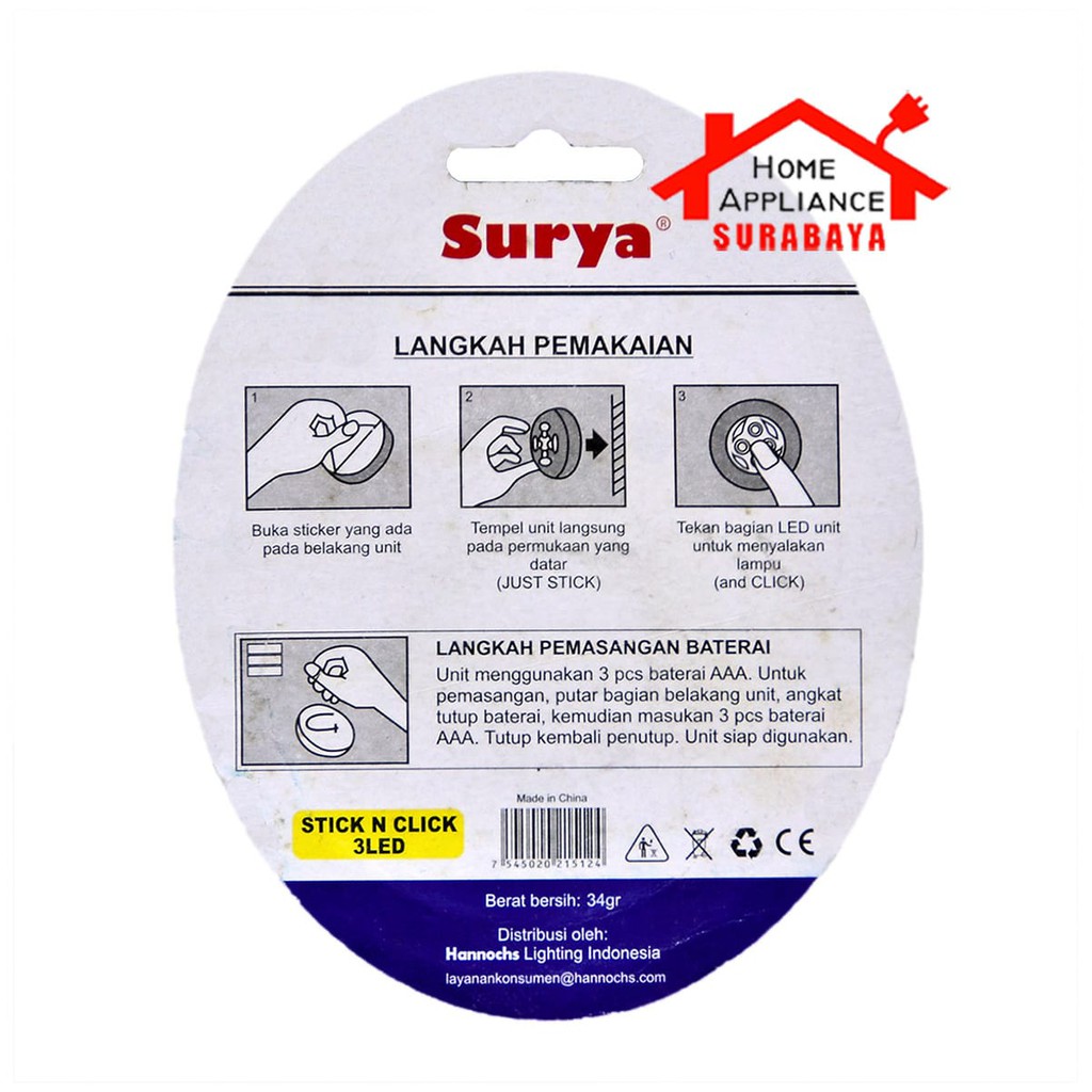 Stick N Click 3 LED Surya - Lampu LED Sentuh - Lampu Darurat Tempel - Emergency Touch Lamp