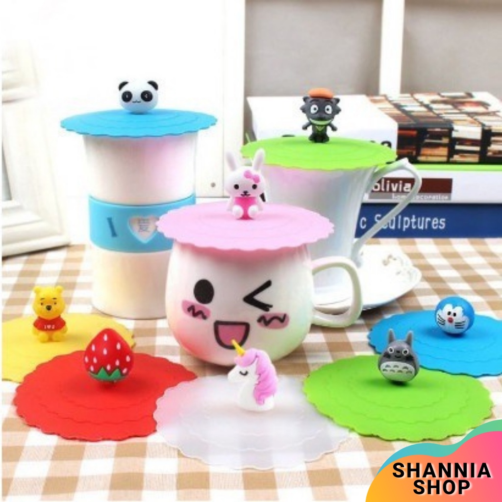 C45 Tutup Gelas Silikon Karakter 3D/ Cover Penutup Cangkir Mug Karet Silicone