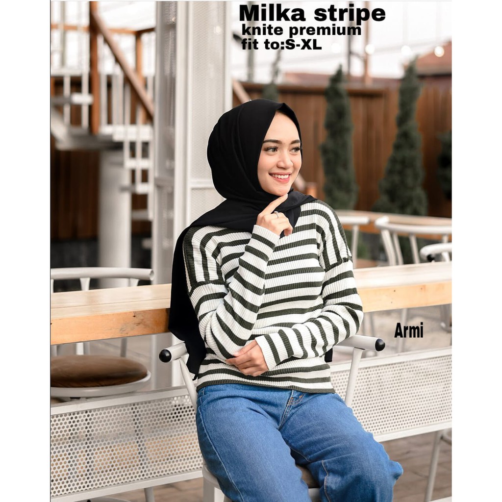 [Knit milka strip RO] sweater wanita rajun