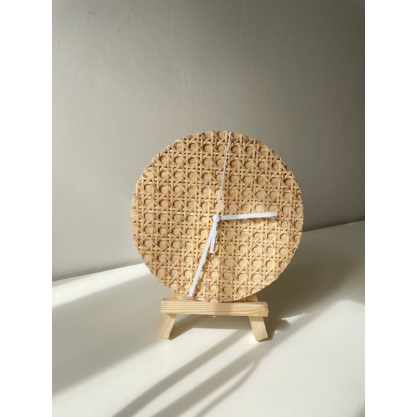 Jam Meja / jam Dinding / jam Kayu Rotan / Aesthetic Clock