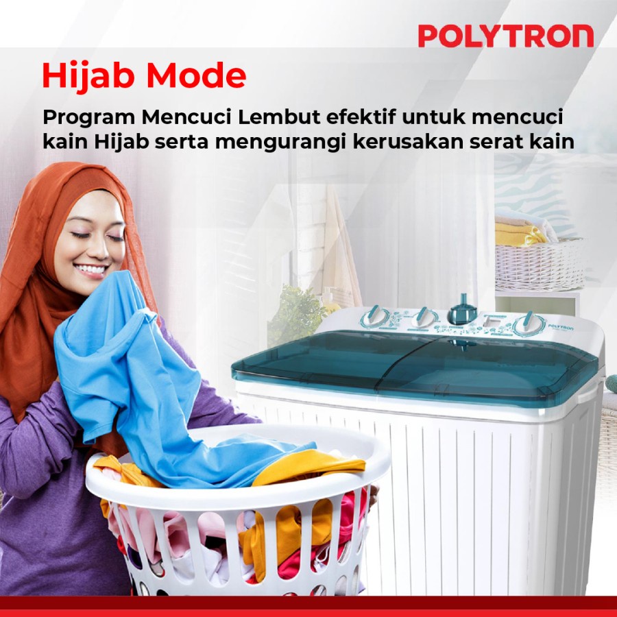 POLYTRON PWM 1082 Mesin Cuci 2 Tabung Primadona Samba Hijab 10 Kg