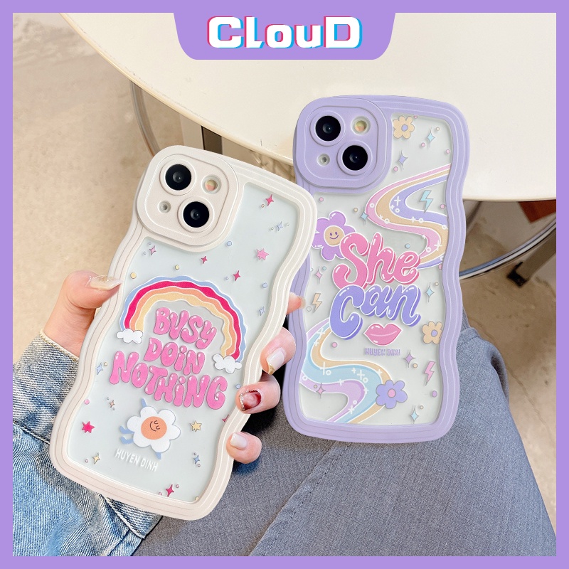 Wavy Edge Case Realme C33 C21Y C11 C12 C35 C30 C25Y C25s C25 C17 C20 C15 C20A C3 10 8 7 8pro 9 5i 6i C20A 5 5s C1 Pelangi Warna-Warni Lucu Bunga Huruf Inggris Lembut TPU Penutup Belakang