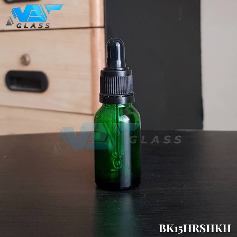 botol kaca pipet 15ml tebal hijau ring segel / botol serum 15ml / botol tetes 15ml