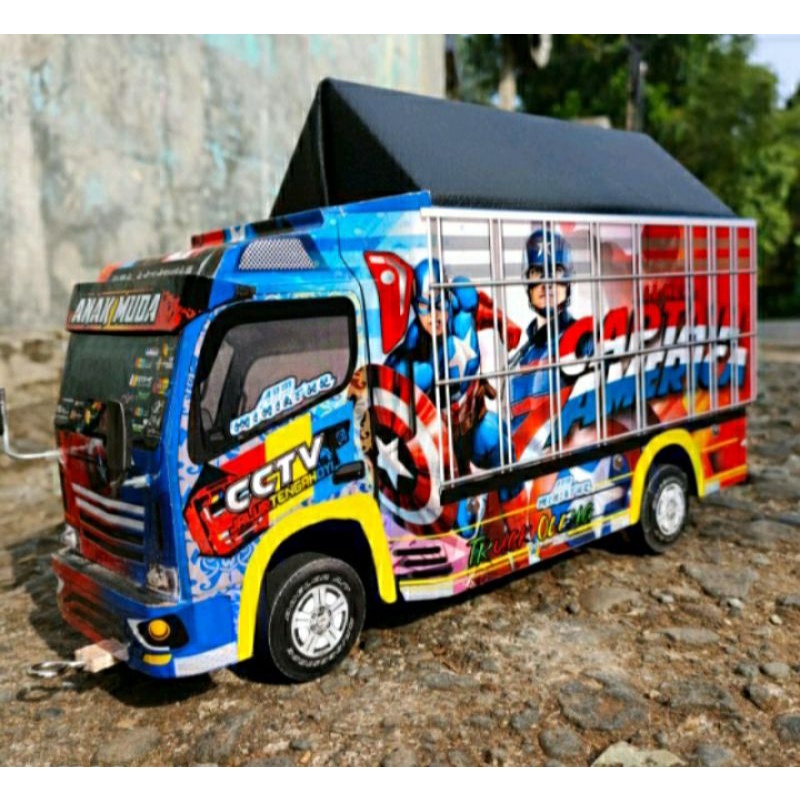 Miniatur Truk Oleng Capten American Murah Bisa Oleng Belok Suspensi Aktif Variasi Lampu+Terpal