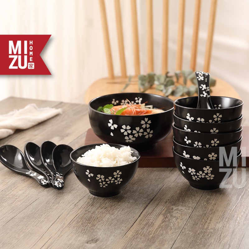 MIZU YOZAKURA Sakura Ceramic Tableware Dinnerware Set Piring Makan Mangkok Sumpit Sendok Cangkir-3