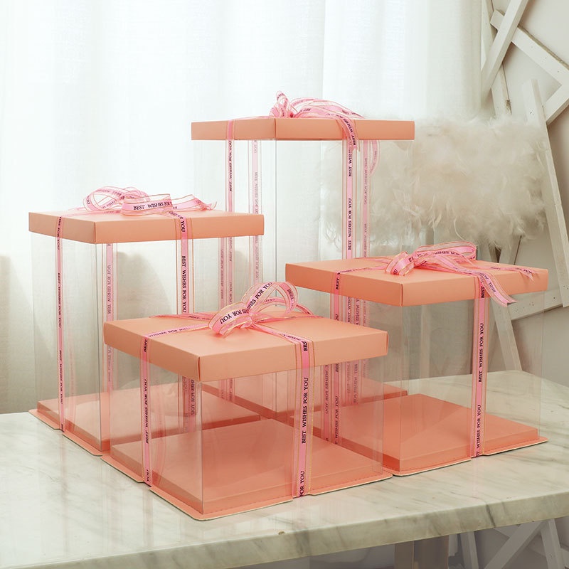 Cake Box Hampers Seserahan Sangjit Plastik Mika Transparan - Pink
