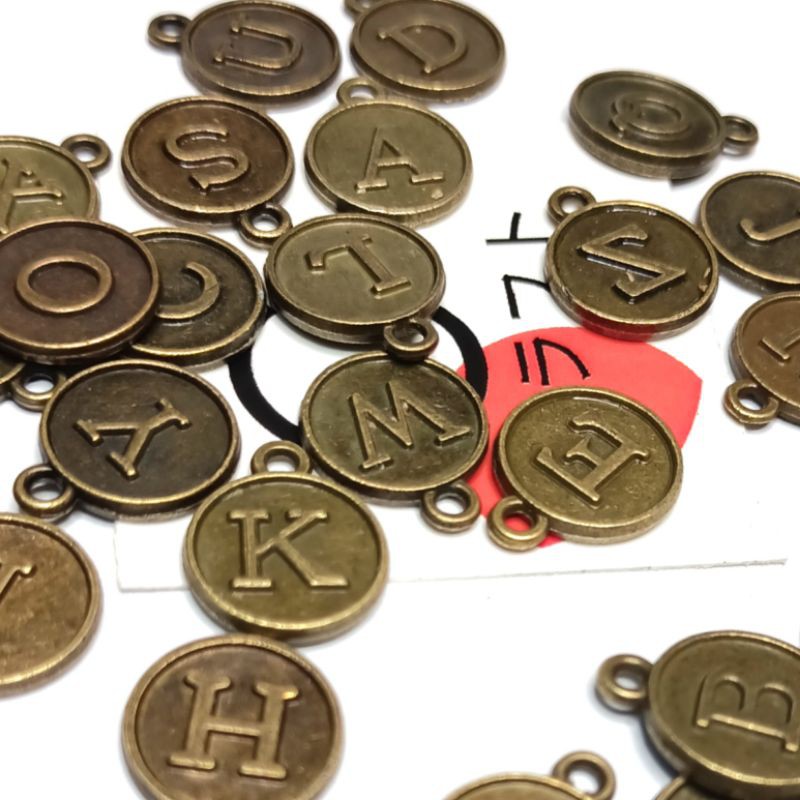 Charm huruf inisial N - Z bandul alphabet bulat bronze gold kerajinan gelang kalung SAIA CRAFT