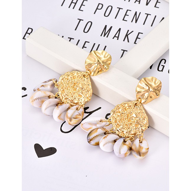 LRC Anting Tusuk Fashion Gold Alloy Resin Shell Tassel Earrings F49509