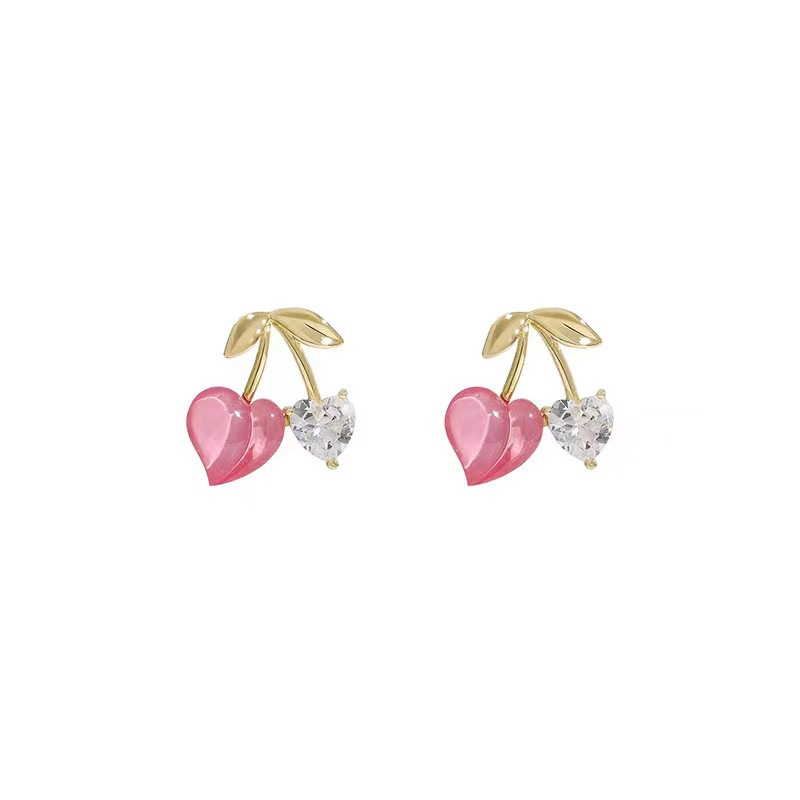 Anting Stud Kristal Zircon Bentuk Hati Peach Untuk Wanita