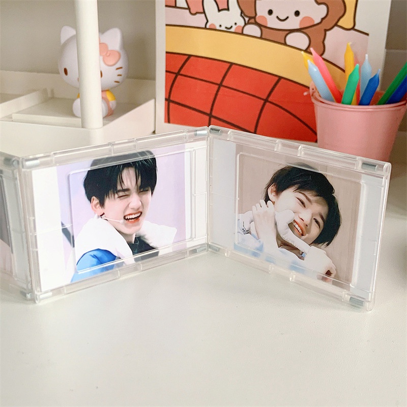 Bingkai Foto Magnet Bening Serap PVC Idol Photocard Display Stand Dekorasi Desktop Dudukan Kartu 3inch